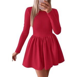 Women's Long Sleeve Mini Dresses Red